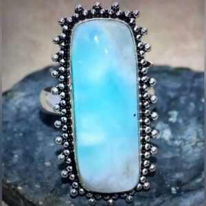 Larimar Stamped 925 Sterling Silver Ring